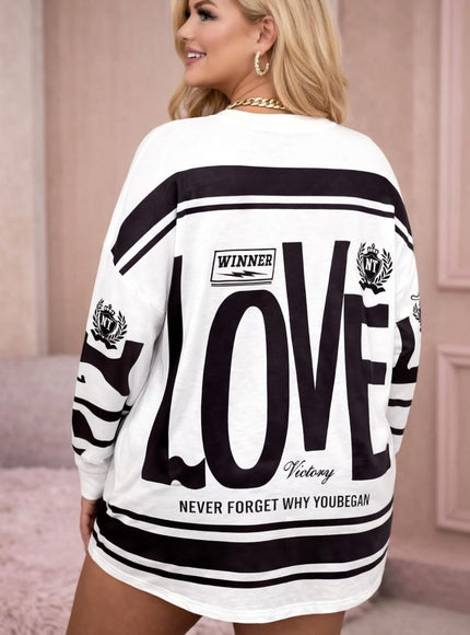 KissICON Sweater Dress Oversized LOVE Graphic Tunic Dress – Casual Plus Size