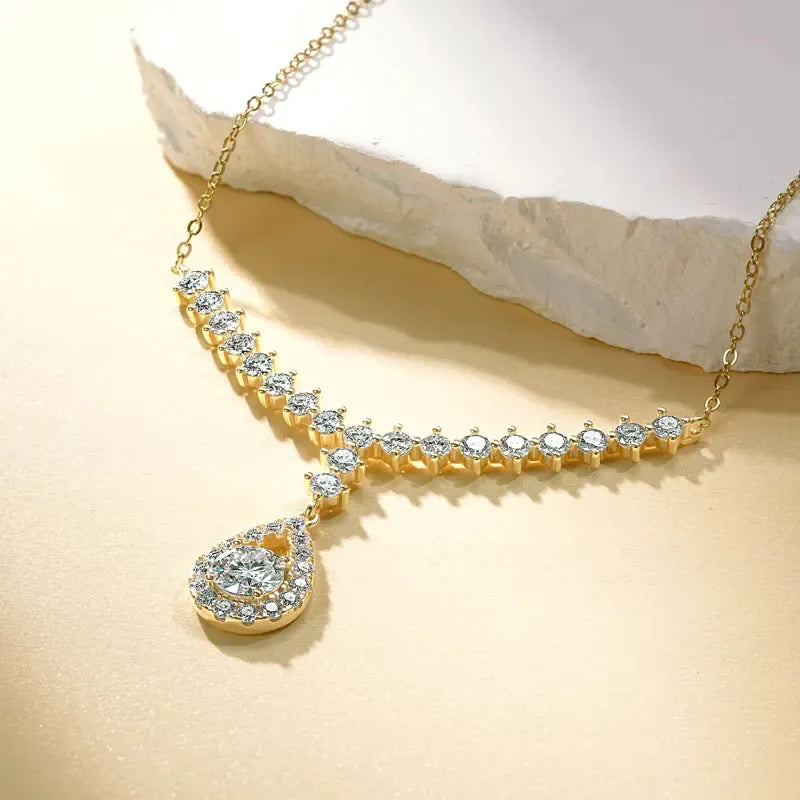 KissICON OXTAO D VVS1 Moissanite WaterDrops Necklace for Woman With Certified 925 Sliver Y-Shaped Lariat Star Necklace Luxury Jewelry
