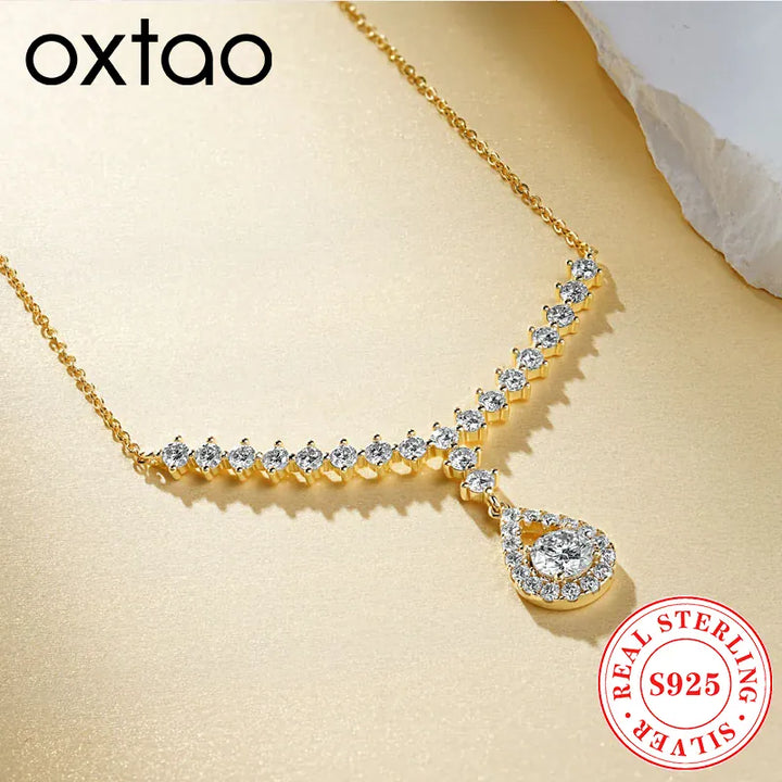 OXTAO D VVS1 Moissanite WaterDrops Necklace for Woman With Certified 925 Sliver Y-Shaped Lariat Star Necklace Luxury Jewelry
