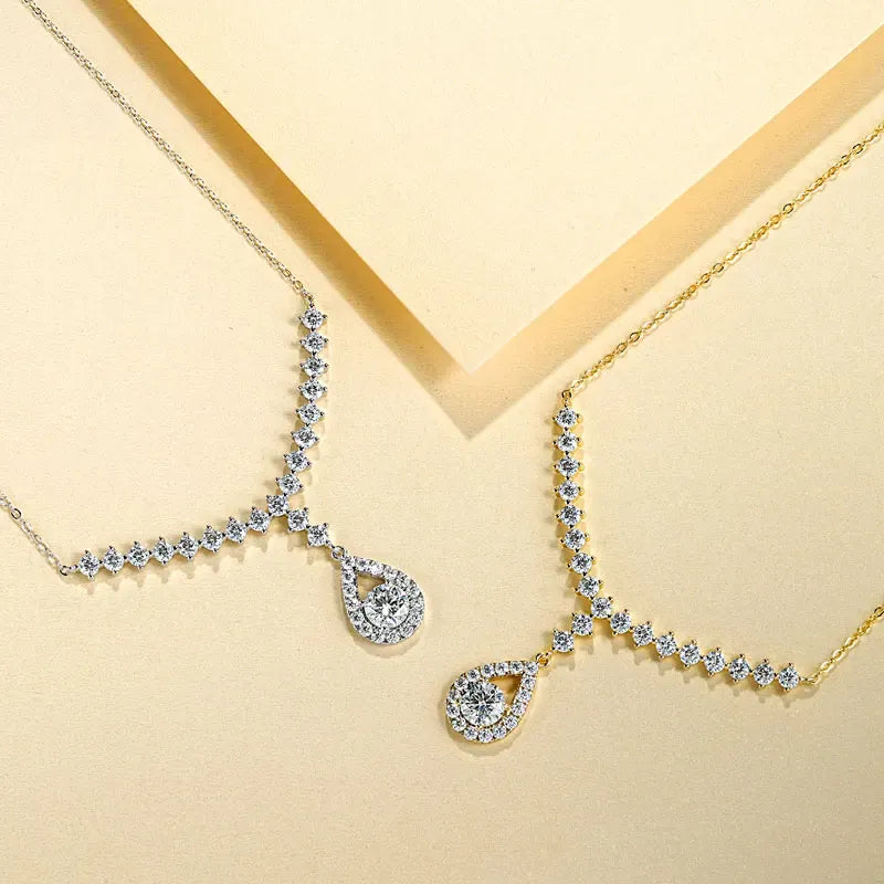 KissICON OXTAO D VVS1 Moissanite WaterDrops Necklace for Woman With Certified 925 Sliver Y-Shaped Lariat Star Necklace Luxury Jewelry