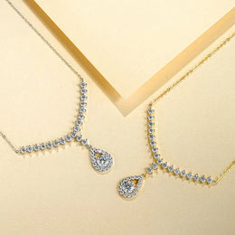 KissICON OXTAO D VVS1 Moissanite WaterDrops Necklace for Woman With Certified 925 Sliver Y-Shaped Lariat Star Necklace Luxury Jewelry