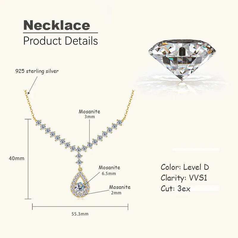 KissICON OXTAO D VVS1 Moissanite WaterDrops Necklace for Woman With Certified 925 Sliver Y-Shaped Lariat Star Necklace Luxury Jewelry