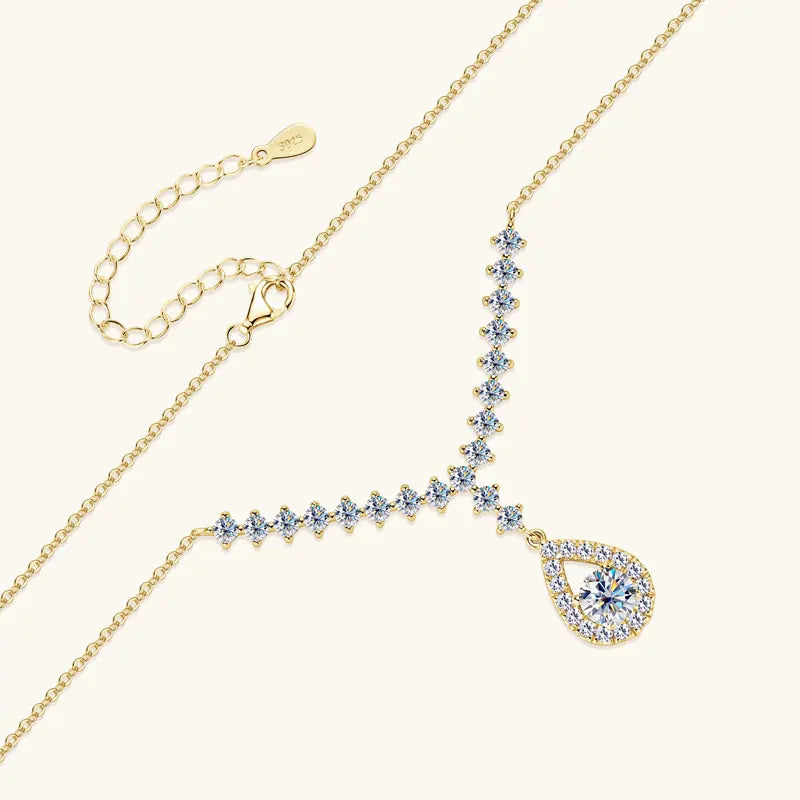 KissICON OXTAO D VVS1 Moissanite WaterDrops Necklace for Woman With Certified 925 Sliver Y-Shaped Lariat Star Necklace Luxury Jewelry