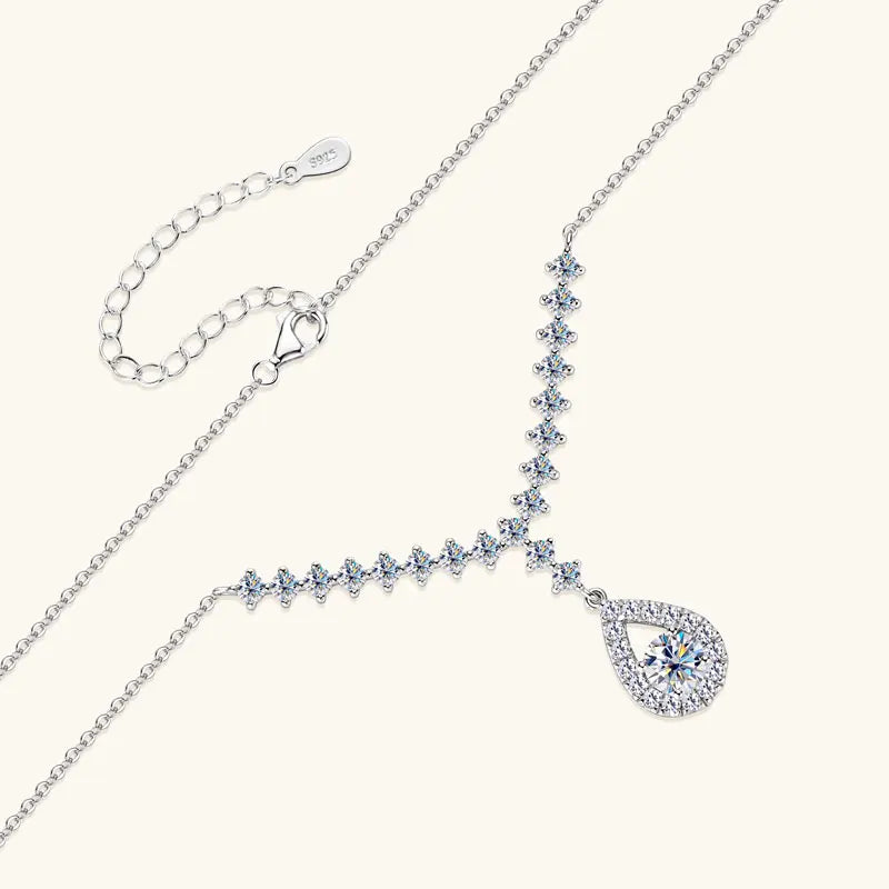 KissICON OXTAO D VVS1 Moissanite WaterDrops Necklace for Woman With Certified 925 Sliver Y-Shaped Lariat Star Necklace Luxury Jewelry