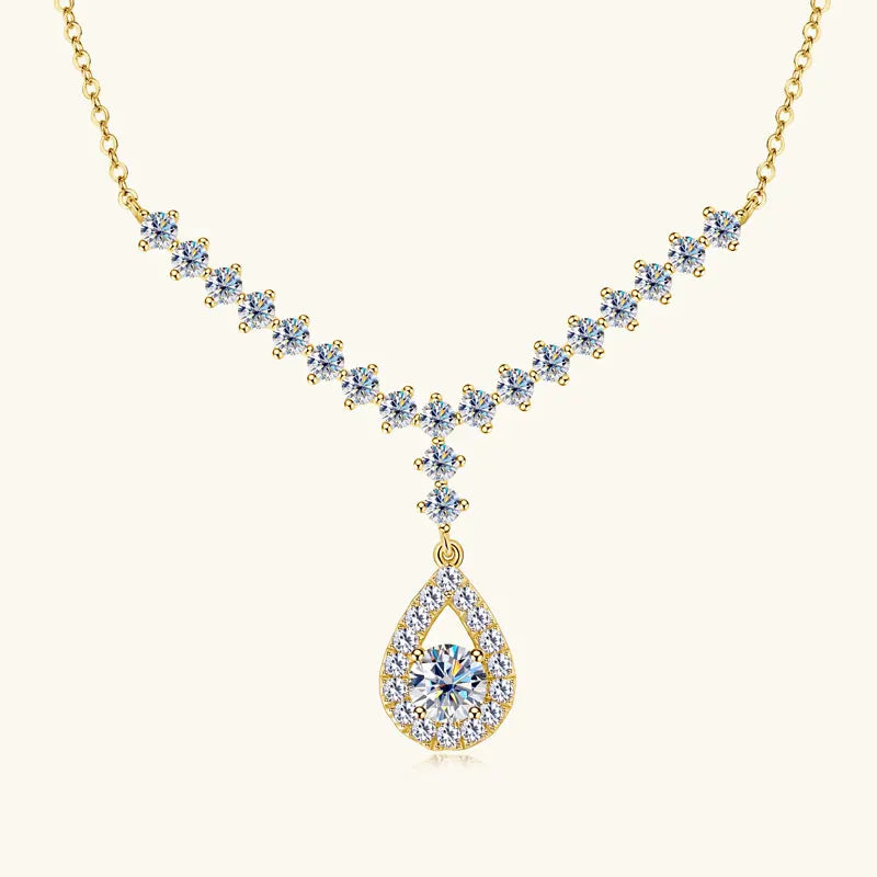 KissICON OXTAO D VVS1 Moissanite WaterDrops Necklace for Woman With Certified 925 Sliver Y-Shaped Lariat Star Necklace Luxury Jewelry