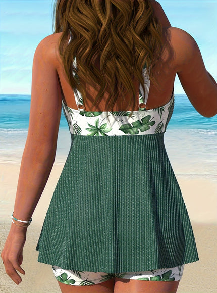 KissICON Ozowo Curve Green Skirted Tankini – Chic Beach Essential