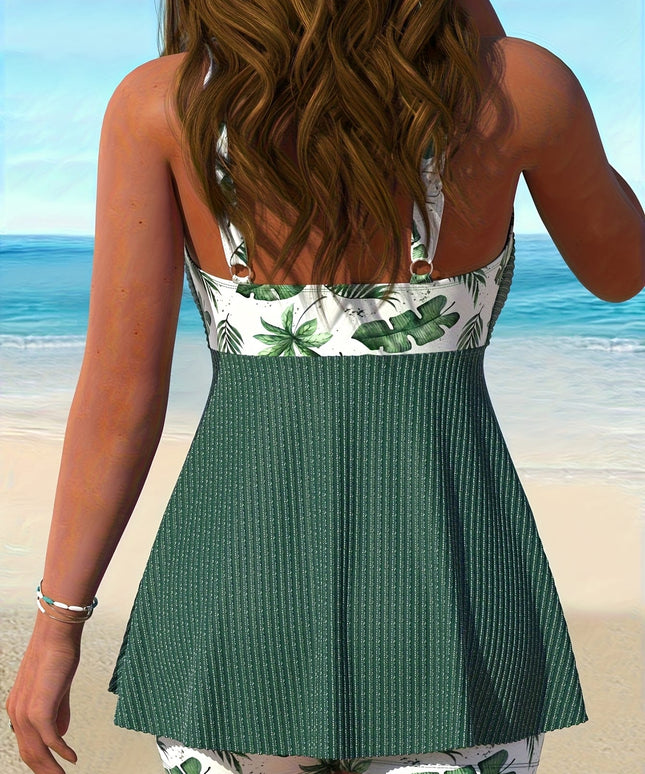 KissICON Ozowo Curve Green Skirted Tankini – Chic Beach Essential