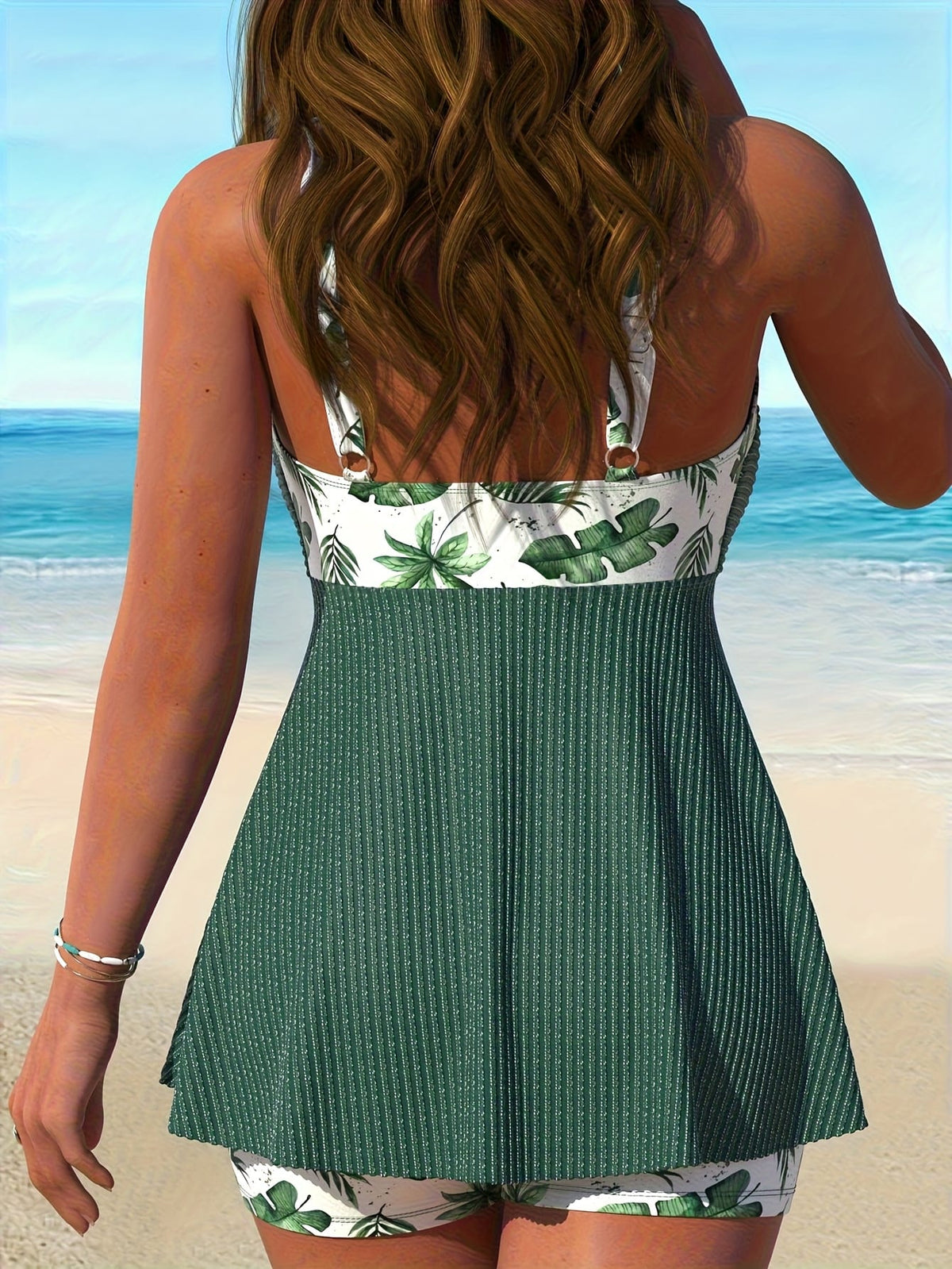 KissICON Ozowo Curve Green Skirted Tankini – Chic Beach Essential