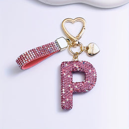KissICON P Sparkling Pink  White Initial PVC Keychain Gift
