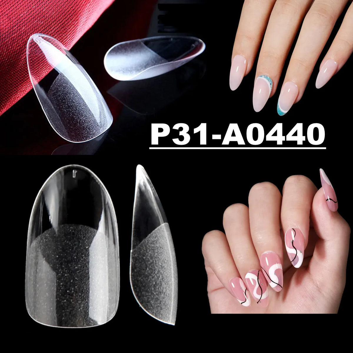 KissICON P31 Almond Nails KissIcon Nail Tips 504Pcs Clear Coffin Stiletto Easy