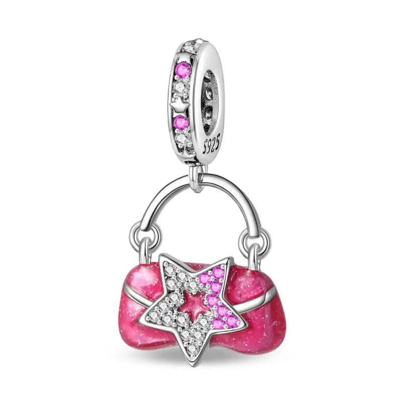 KissICON PAC1189 925 Silver Plated Magic Mirror Princess Angel Pink Charm Beads Suitable Fit Pan 925 Original Bracelet Exquisite Diy Jewelry