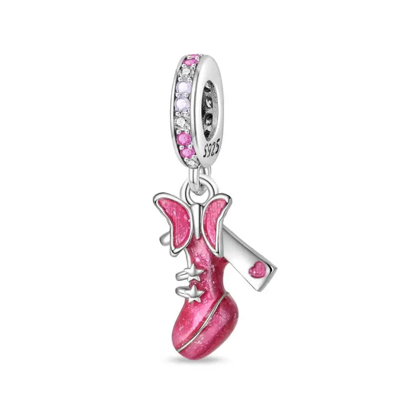 KissICON PAC1193 925 Silver Plated Magic Mirror Princess Angel Pink Charm Beads Suitable Fit Pan 925 Original Bracelet Exquisite Diy Jewelry