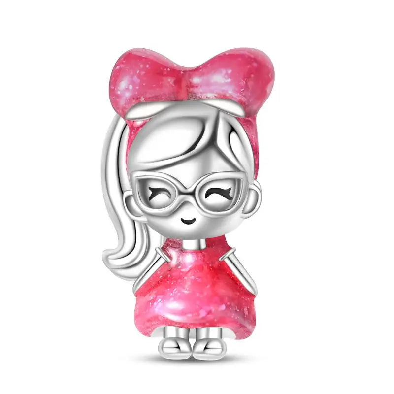 KissICON PAC1196 925 Silver Plated Magic Mirror Princess Angel Pink Charm Beads Suitable Fit Pan 925 Original Bracelet Exquisite Diy Jewelry