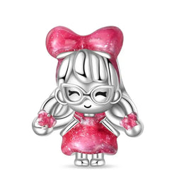 KissICON PAC1197 925 Silver Plated Magic Mirror Princess Angel Pink Charm Beads Suitable Fit Pan 925 Original Bracelet Exquisite Diy Jewelry