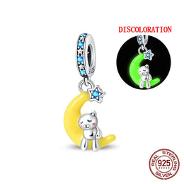 KissICON PAC1206 Luminous 925 Sterling Silver Hot Selling Stars And Moon Charms Fit 925 Original Bracelets DIY Jewelry Making For Women Gift
