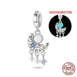 KissICON PAC1266 Luminous 925 Sterling Silver Hot Selling Stars And Moon Charms Fit 925 Original Bracelets DIY Jewelry Making For Women Gift