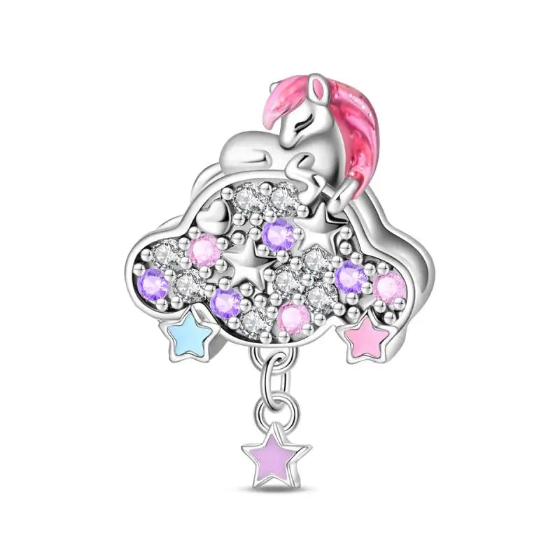 KissICON PAC1566 925 Silver Plated Magic Mirror Princess Angel Pink Charm Beads Suitable Fit Pan 925 Original Bracelet Exquisite Diy Jewelry