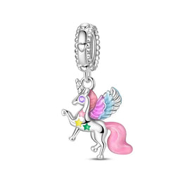 KissICON PAC1568 925 Silver Plated Magic Mirror Princess Angel Pink Charm Beads Suitable Fit Pan 925 Original Bracelet Exquisite Diy Jewelry