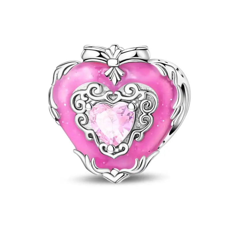 KissICON PAC1578 925 Silver Plated Magic Mirror Princess Angel Pink Charm Beads Suitable Fit Pan 925 Original Bracelet Exquisite Diy Jewelry