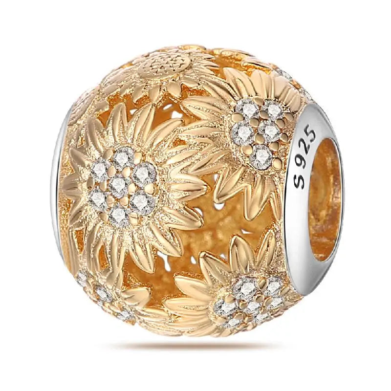 KissICON PAC214 925 Silver Gemstone Universe Starry Sky Flower Gold Bead Pendant Suitable For Pan 925 Original Bracelet Diy Jewelry
