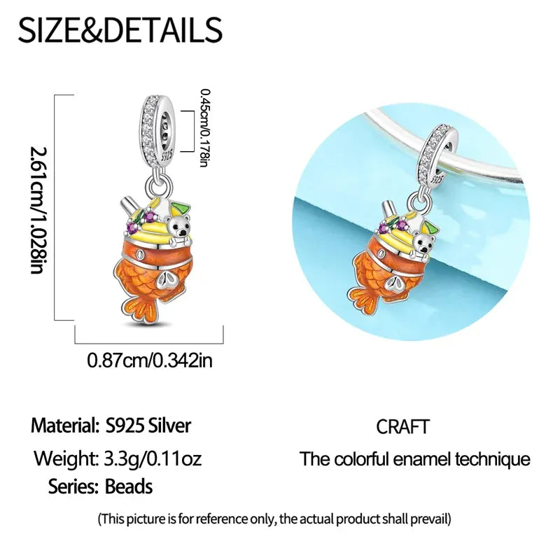 KissICON PAC2422 925 Pure Summer Fruit Handbag Pendant Hanging Bead Suitable for Original Pandora Bracelet Women DIY Exquisite Gift