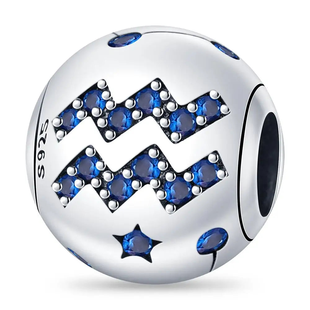 KissICON PAC251-11 Charm Plata 925 Original 12 constellation beads Water, Earth, Fire and wind round bead charm Fit 3MM 925 bracelet key chain