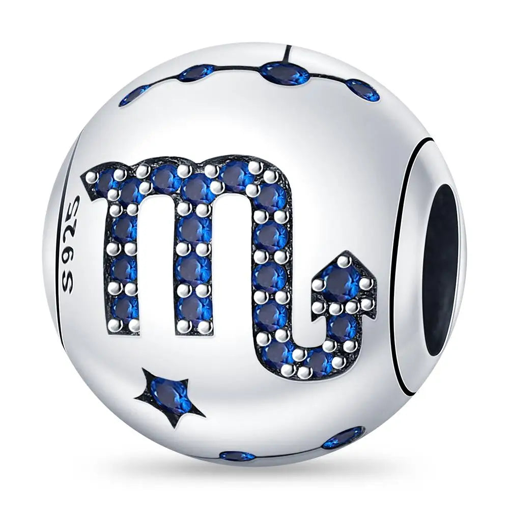 KissICON PAC251-8 Charm Plata 925 Original 12 constellation beads Water, Earth, Fire and wind round bead charm Fit 3MM 925 bracelet key chain