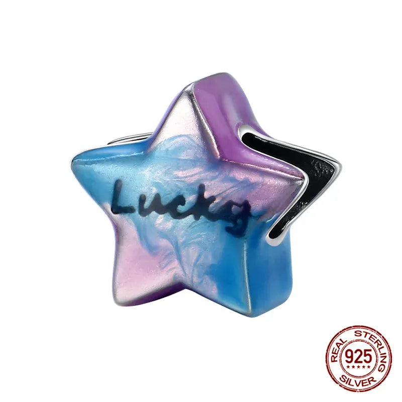 KissICON PAC437 Luminous 925 Sterling Silver Hot Selling Stars And Moon Charms Fit 925 Original Bracelets DIY Jewelry Making For Women Gift