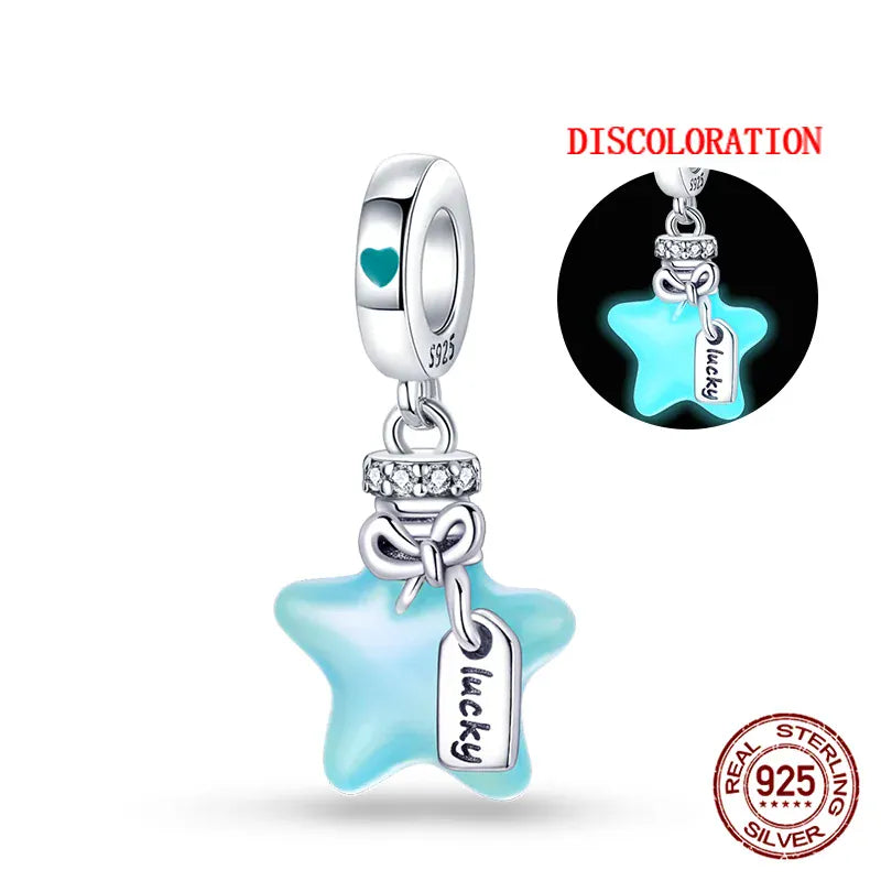 KissICON PAC479 Luminous 925 Sterling Silver Hot Selling Stars And Moon Charms Fit 925 Original Bracelets DIY Jewelry Making For Women Gift