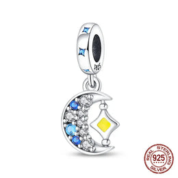 KissICON PAC715 Luminous 925 Sterling Silver Hot Selling Stars And Moon Charms Fit 925 Original Bracelets DIY Jewelry Making For Women Gift