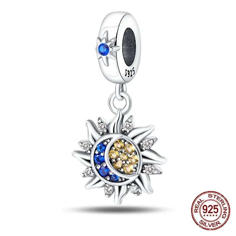 KissICON PAC740 Luminous 925 Sterling Silver Hot Selling Stars And Moon Charms Fit 925 Original Bracelets DIY Jewelry Making For Women Gift