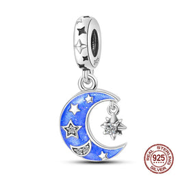 KissICON PAC755 Luminous 925 Sterling Silver Hot Selling Stars And Moon Charms Fit 925 Original Bracelets DIY Jewelry Making For Women Gift