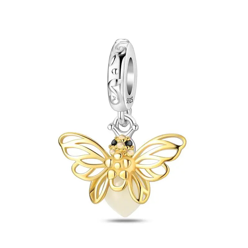 KissICON PAC849 925 Silver Gemstone Universe Starry Sky Flower Gold Bead Pendant Suitable For Pan 925 Original Bracelet Diy Jewelry