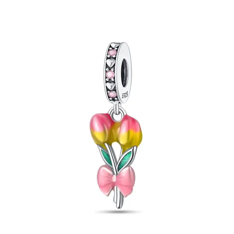 KissICON PAC850 925 Silver Gemstone Universe Starry Sky Flower Gold Bead Pendant Suitable For Pan 925 Original Bracelet Diy Jewelry