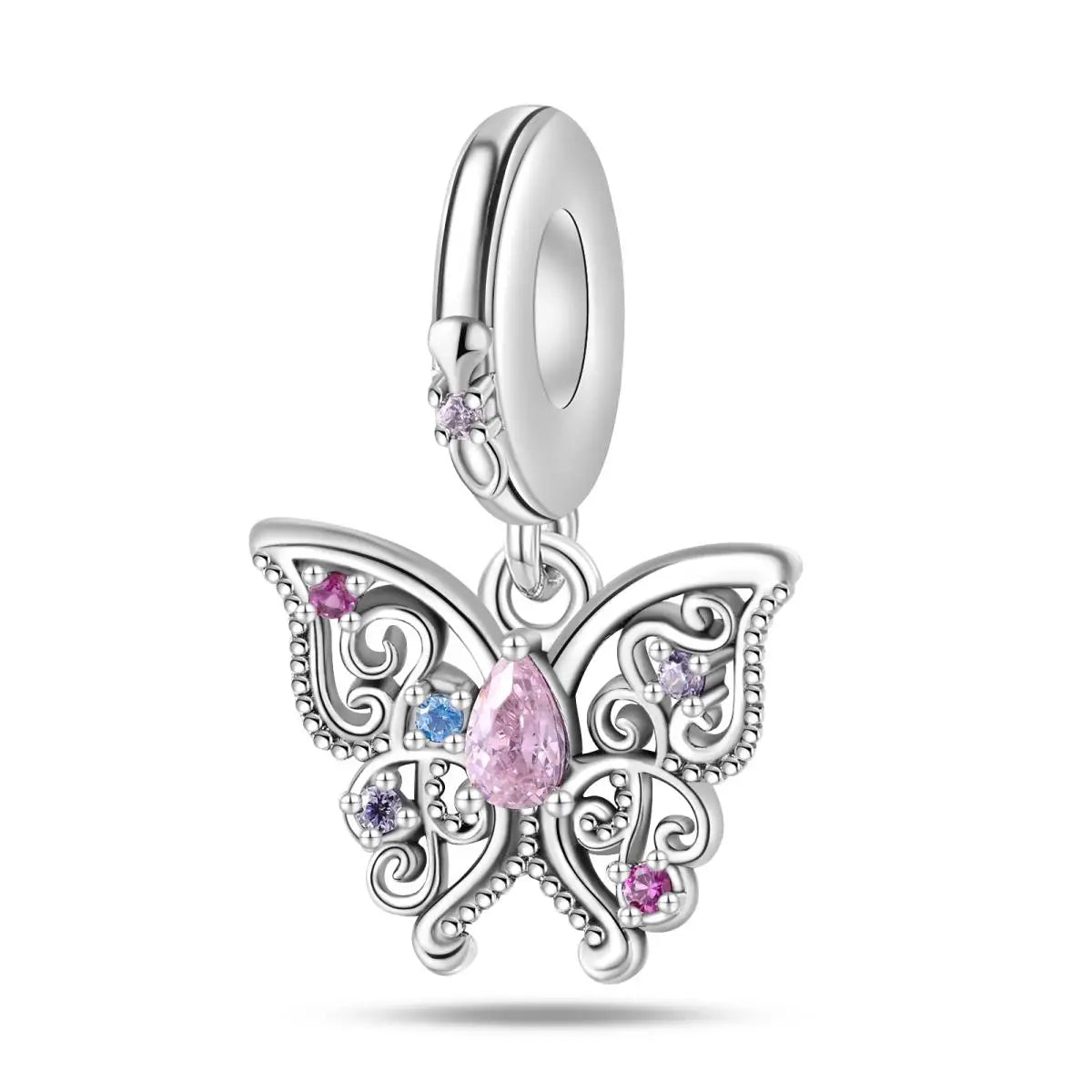 KissICON PAC947 925 Silver Plated Magic Mirror Princess Angel Pink Charm Beads Suitable Fit Pan 925 Original Bracelet Exquisite Diy Jewelry