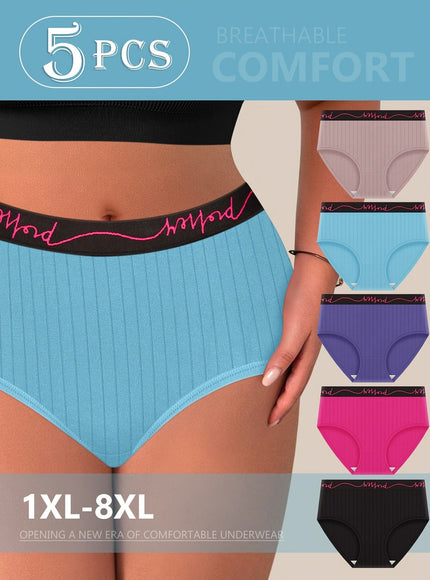 Pack of 5 Comfy MidRise PlusSize Striped Underwear plus size outfit UK - KissICON
