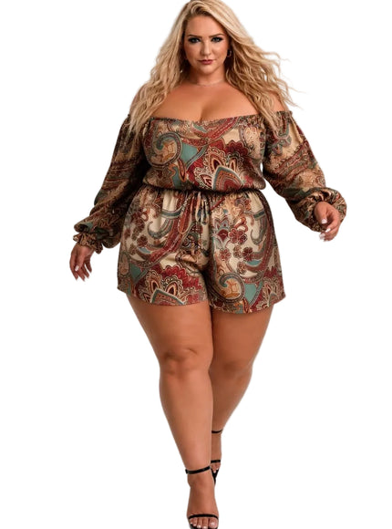 KissICON Rompers Paisley Off-Shoulder Summer Romper