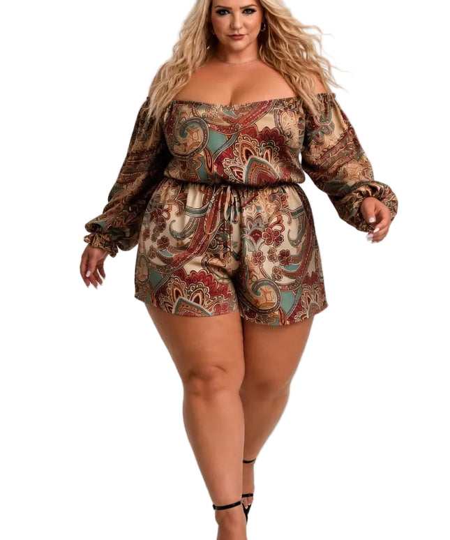 KissICON Rompers Paisley Off-Shoulder Summer Romper