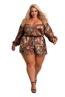 KissICON Rompers Paisley Off-Shoulder Summer Romper