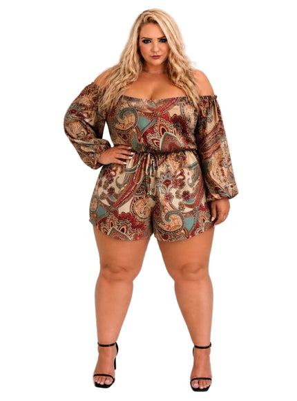 KissICON Rompers Paisley Off-Shoulder Summer Romper
