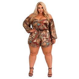 KissICON Rompers Paisley Off-Shoulder Summer Romper