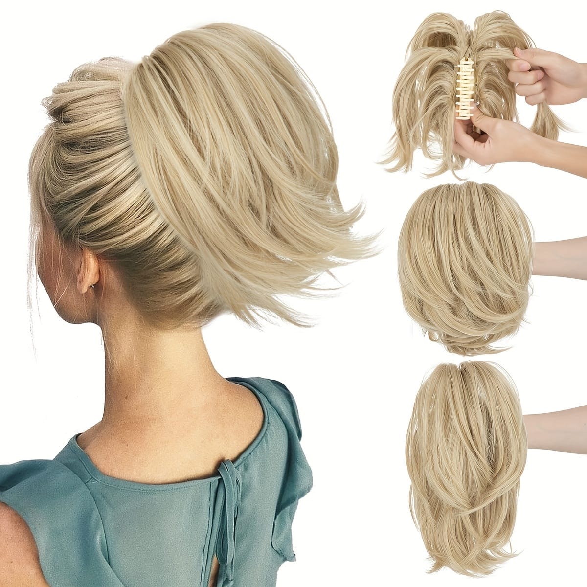 KissICON Pale Ash Blonde / 8inch KissIcon Claw Clip Bun Hair Extensions - Bendable