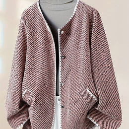 KissICON Pale Pinkish Gray / UK 16 Elegant Curve Greywhite Contrast Collar Jacket