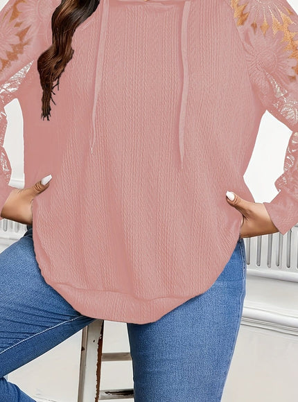 jkthpu-45 Pale Pinkish Gray / UK 16 Plus Size, Plus-Size Women's Elegant Lace-Trimmed Hoodie -