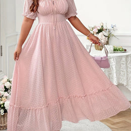 jkthpu-45 Pale Pinkish Gray / UK 18 Plus Size - Elegant White Square Neck Dress with Lantern Sleeves and Ruffled Hem - Long Sleeve, Flowy Maxi Dress for Women, Perfect for Vacation or Formal Occasions, Vacation Dress | Ruffled Hem Dress | Nonstretch Fabric, Cute Dresses