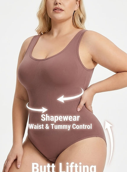 KissICON Shapewear Pale Pinkish Gray / UK 18 Plus Size Seamless Tummy Control Bodysuit | Black & Pale Pink | Machine Washable