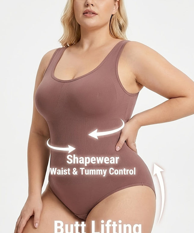 KissICON Shapewear Pale Pinkish Gray / UK 18 Plus Size Seamless Tummy Control Bodysuit | Black & Pale Pink | Machine Washable