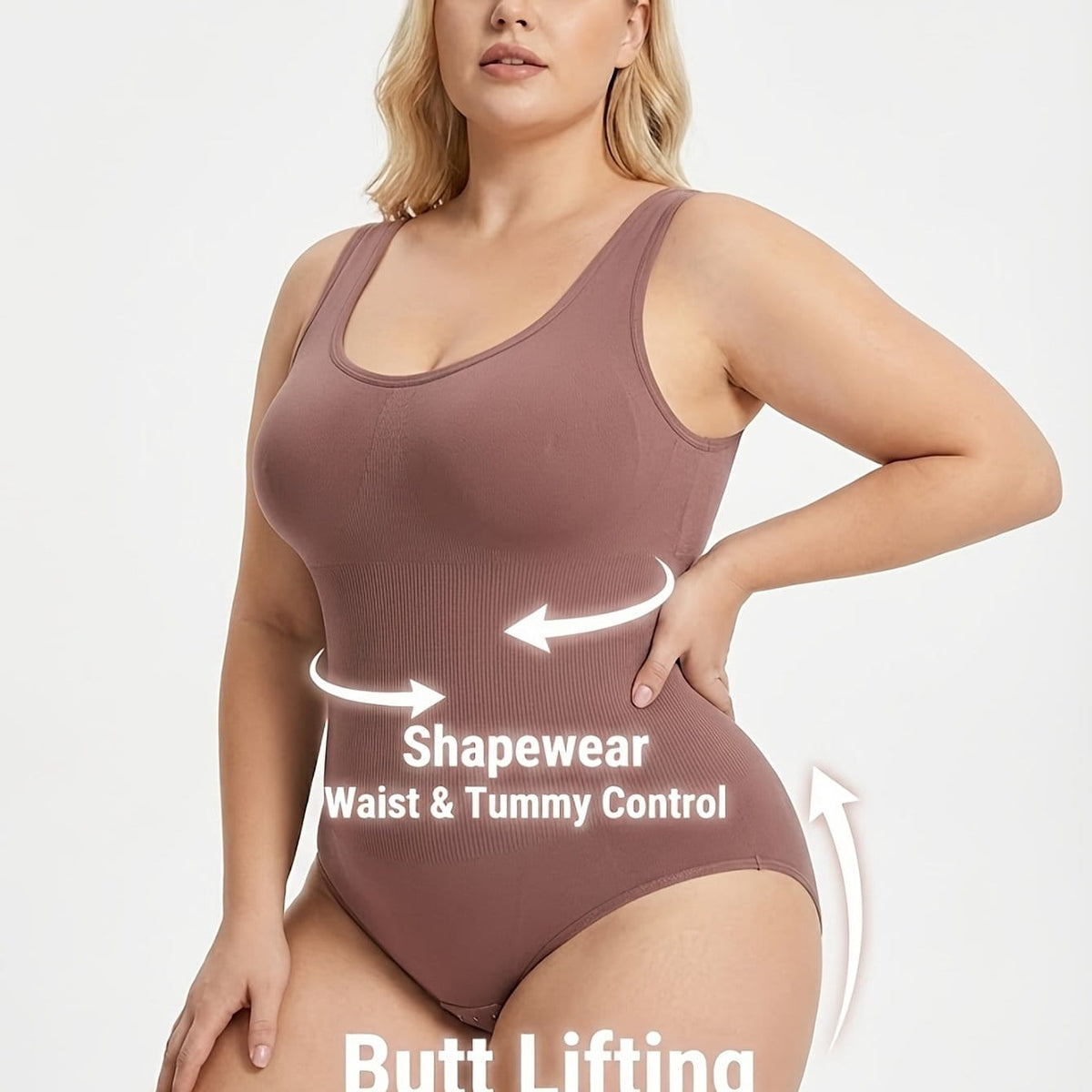 KissICON Shapewear Pale Pinkish Gray / UK 18 Plus Size Seamless Tummy Control Bodysuit | Black & Pale Pink | Machine Washable