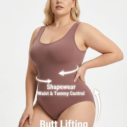 KissICON Shapewear Pale Pinkish Gray / UK 18 Plus Size Seamless Tummy Control Bodysuit | Black & Pale Pink | Machine Washable
