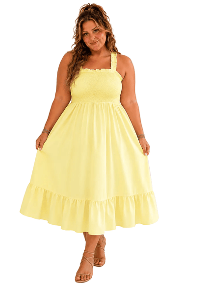 KissICON Maxi Dress Pale Yellow Ruffle Hem Cami Maxi Dress – Plus Size